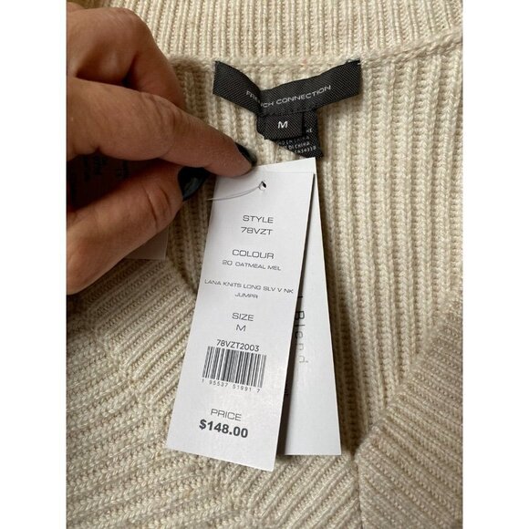 French Connection BNWT "Lana knit" vneck ribbed Sweater women NEW wool - Picture 3 of 3